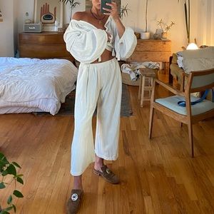 Ozma Crop Wide Leg Pants Silk Noir Natural